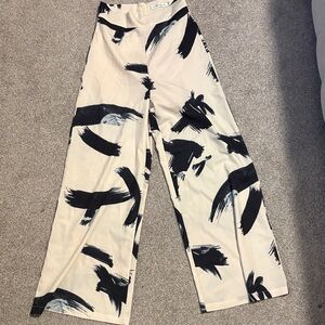 Abstract Black and Cream Wide-Leg Pants